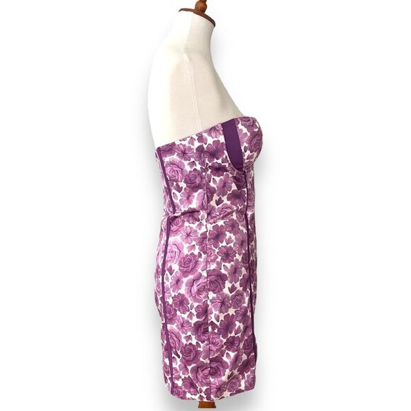 Oh Polly Purple Strapless Corset Floral Print Partywear Bodycon Dress Size 8 NWT - Picture 3 of 11